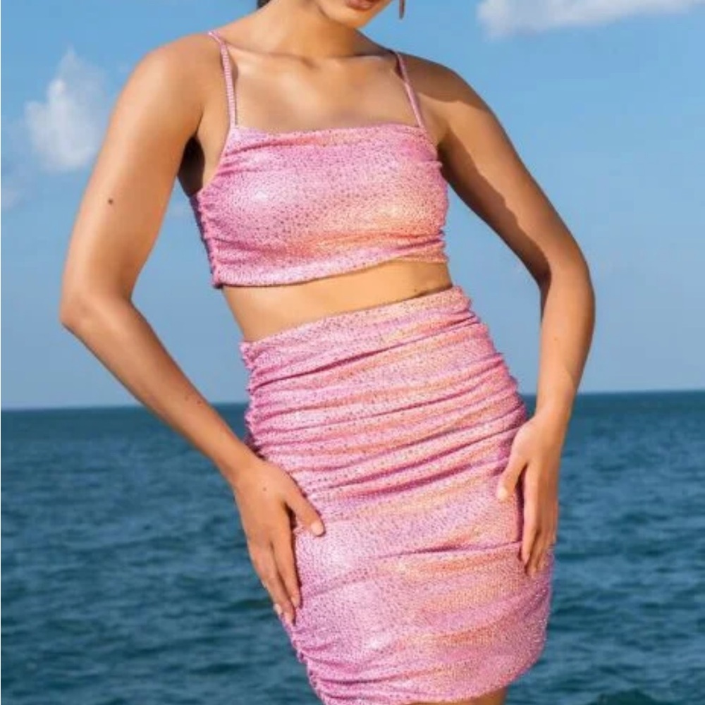 I AM ME VIC XXTRA SHINE RHINESTONE MINI SKIRT AND BANDEAU